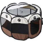 Parc � chiot - petit chien pliable ext�rieur et int�rieur - diam�tre 72cm noir beige marron