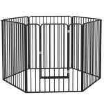 Parc enclos modulable pour chien 6 panneaux avec porte acier époxy noir Parc enclos modulable pour chien 6 panneaux avec porte acier époxy noir