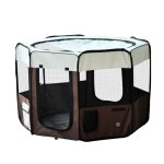 Parc enclos pliable chien chat Ø 117 x 76h cm - 2 portes 2 poches sac transport - acier oxford marron ... Parc enclos pliable chien chat Ø 117 x 76h cm - 2 portes 2 poches sac transport - acier oxford marron ...