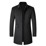 Pardessus homme mi long col chemise simple boutonnage business noir Pardessus homme mi long col chemise simple boutonnage business noir