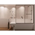 Pare baignoire coulissant noir mat avec porte serviette - 120x140 cm - waimea Pare baignoire coulissant noir mat avec porte serviette - 120x140 cm - waimea