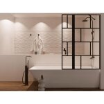 Pare baignoire noir mat au style industriel avec volet pivotant - 100 x 140 cm - obelini Pare baignoire noir mat au style industriel avec volet pivotant - 100 x 140 cm - obelini