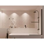 Pare baignoire avec porte - serviette en métal noir mat au style industriel - 70 x 140 cm - tobin Pare baignoire avec porte - serviette en métal noir mat au style industriel - 70 x 140 cm - tobin