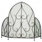 Pare feu feux grille de chemin�e � trois pans grillag� ecran de foyer en acier marron 85x117cm