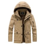 Park capuche hiver homme en coton doubl� polaire veste chaude mi longue epaisse couleur unie - kaki