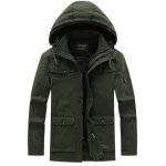 Park capuche hiver homme en coton doubl polaire veste chaude mi longue epaisse couleur unie - vert militaire ...
