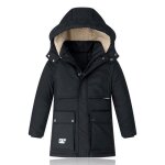 Parka capuche mi longue enfant garcon hiver veste chaude epaisse couleur unie - noir Parka capuche mi longue enfant garcon hiver veste chaude epaisse couleur unie - noir