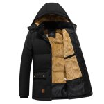 Parka classique en molleton pais pour homme vtement de ville  capuche amovible noir