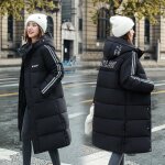 Parka dhiver  capuche pour femme longue rembourre en coton vtements couleur unie - noir