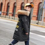 Parka enfant garon hiver chaude longue epais imprime avez capuche multi - poches de 6  16 ans - noir ...