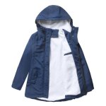 Parka hiver femme  capuche double polaire veste mi longue epaisse chaude couleur unie - bleu