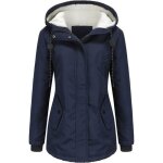 Parka hiver femme  capuche double polaire veste mi longue epaisse chaude couleur unie - bleu fonce
