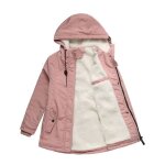 Parka hiver femme  capuche double polaire veste mi longue epaisse chaude couleur unie - rose