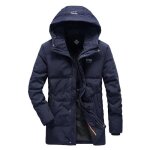 Parka hiver homme capuche chaude mi longue veste zippee epaisse couleur unie - bleu