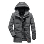 Parka hiver homme capuche chaude mi longue veste zippee epaisse couleur unie - gris