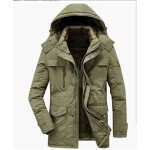 Parka homme a capuche amovible hiver double polaire manches longues chaud epais - kaki