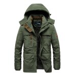 Parka homme a capuche amovible hiver double polaire manches longues chaud epais - vert