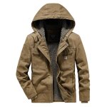 Parka homme a capuche doubl�e polaire casual chaud epais hiver couleur unie - kaki