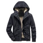 Parka homme a capuche hiver double polaire casual chaud couleur unie - noir