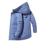 Parka homme cargo mi - longue manches longues col capuche pour automne hiver - bleu
