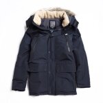 Parka homme chaude coupe - vent double polaire hiver a capuche amovible - bleu marine