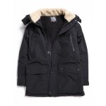 Parka homme chaude coupe - vent double polaire hiver a capuche amovible - noir