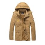 Parka homme hiver a capuche amovible doublee polaire manches longues chaud epais - kaki