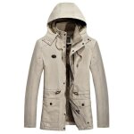 Parka homme hiver casual mi - longue parka avec capot amovible - kaki