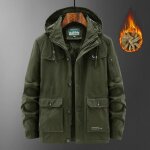 Parka homme hiver double polaire a capuche amovible manches longues casual chaud epais couleur unie