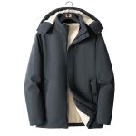 Parka homme hiver double polaire a capuche amovible manches longues chaud epais - gris