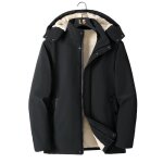 Parka homme hiver double polaire a capuche amovible manches longues chaud epais - noir
