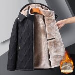 Parka homme hiver double polaire a capuche amovible manches longues chaud epais - noir