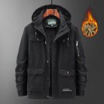 Parka homme hiver double polaire a capuche amovible manches longues chaud epais - noir