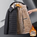 Parka homme hiver double polaire a capuche amovible manches longues chaud epais - noir