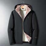 Parka homme hiver double polaire a capuche amovible manches longues chaud epais - noir