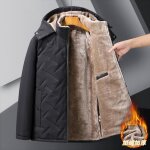 Parka homme hiver double polaire a capuche amovible manches longues chaud epais - noir