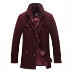 Parka hommes hiver long chaud - slim trench en laine m�lang�e - m28q - bordeaux