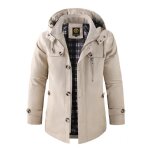 Parka homme mi - longues a capuche amovible style cargo - biege blanc Parka homme mi - longues a capuche amovible style cargo - biege blanc