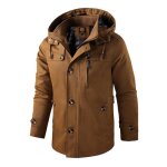 Parka homme mi - longues a capuche amovible style cargo couleur unie mi - saison - kaki fonce Parka homme mi - longues a capuche amovible style cargo couleur unie mi - saison - kaki fonce