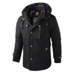 Parka homme mi - longues a capuche amovible style cargo - noir