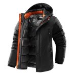 Parka homme mi - longues chaude hiver a capuche hiver casual - noir