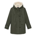 Parka longue en coton kaki unie  coupe droite et col  capuche fourre