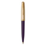 Stylo bille - parker - 51 deluxe - corps rsine prune - capuchon plaqu or - recharge noire moyenne