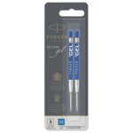 Recharge bille gel - parker - quink - pointe moyenne - encre bleue - blister x 2