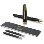Parker sonnet stylo  plume avec coffret cadeau motif cisel plaqu or rose pointe moyenne noir laqu ...
