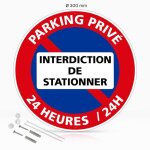Parking privé interdiction de stationner 24h / 24 panneau signalisation rond prépercé en aluminium + ... Parking privé interdiction de stationner 24h / 24 panneau signalisation rond prépercé en aluminium + ...