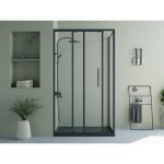 Paroi de douche avec porte coulissante noir mat style industriel - 120 x 80 x 195 cm - toroni