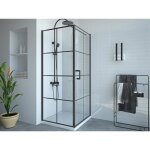 Paroi de douche fixe avec porte pivotante serigraphiée noir mat - 80 x 80 x 190 cm - caparica Paroi de douche fixe avec porte pivotante serigraphiée noir mat - 80 x 80 x 190 cm - caparica