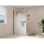Paroi de douche  litalienne brume avec porte serviette et tagres - 120 x 200 cm - noir mat - pomaro ...