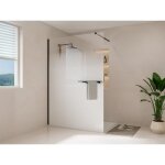 Paroi de douche à litalienne brume avec porte serviette et étagères - 140 x 200 cm - noir mat - pomaro ... Paroi de douche à litalienne brume avec porte serviette et étagères - 140 x 200 cm - noir mat - pomaro ...